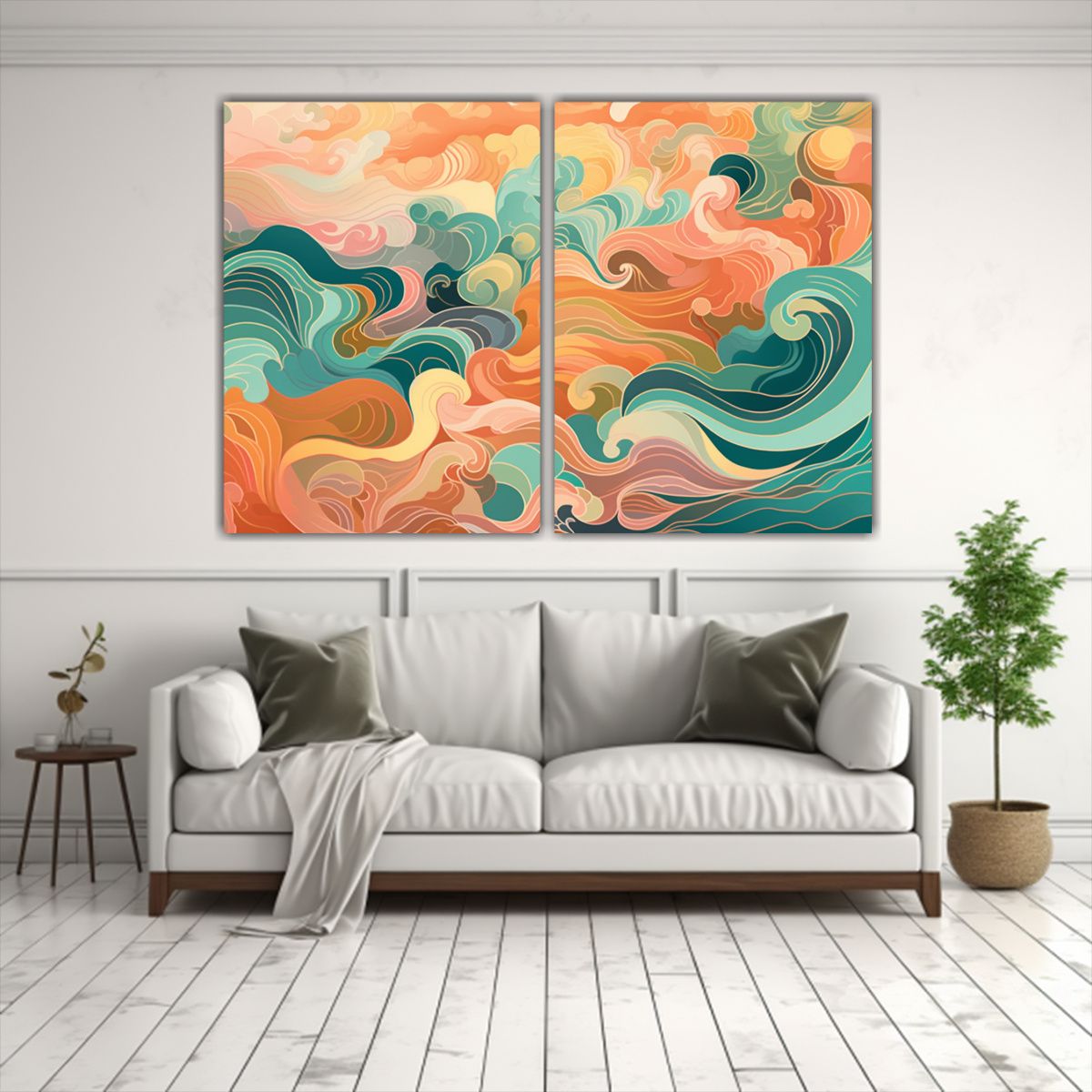 GENERICO - Pintura Abstracta Africana Con Ondas En Colores 100x65 Cm