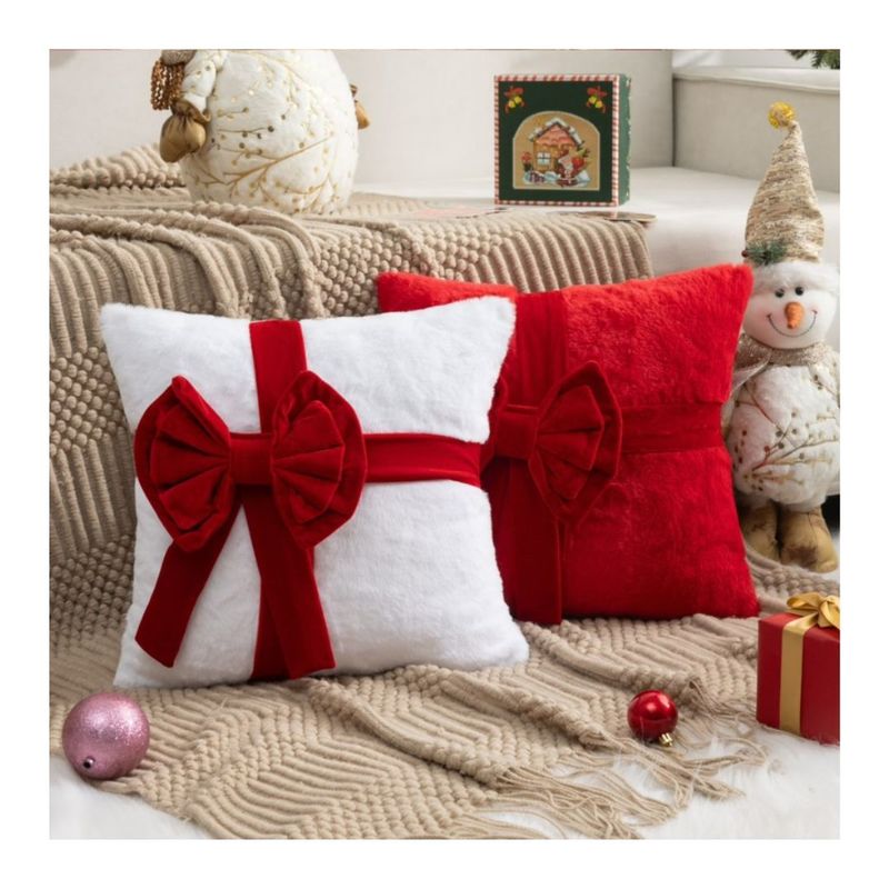 GENERICO - Pack 2 Fundas de Cojín Navidad 45 x 45cm Relieve - Rojo Lazo