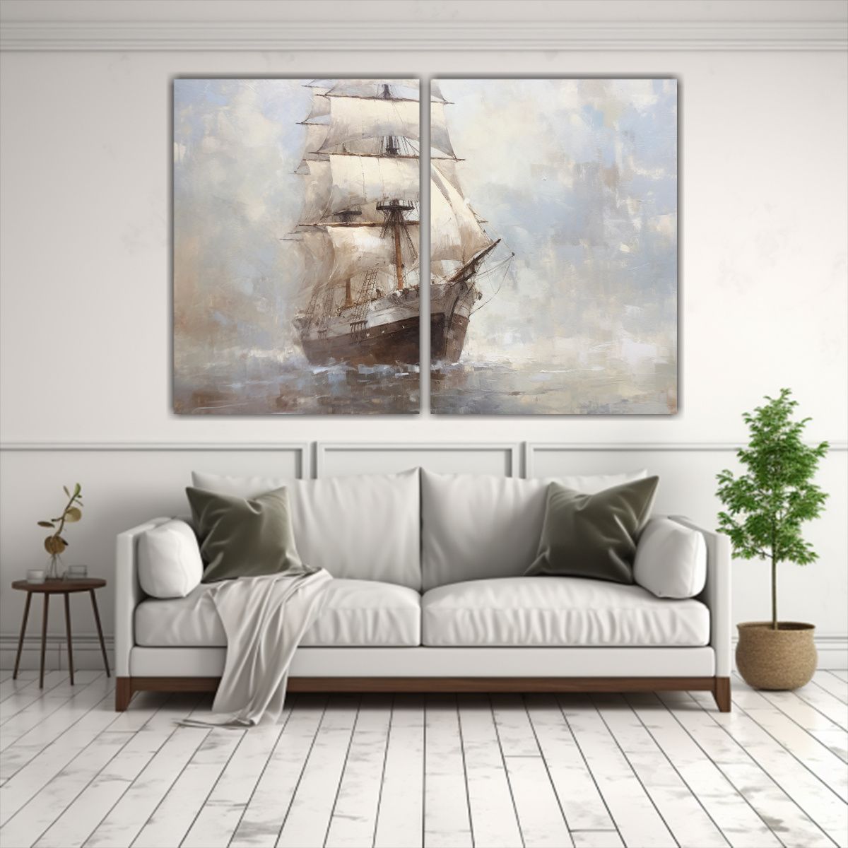 GENERICO - Diptico Impreso Barco Navegando En Mar Azul 100x65 Cm