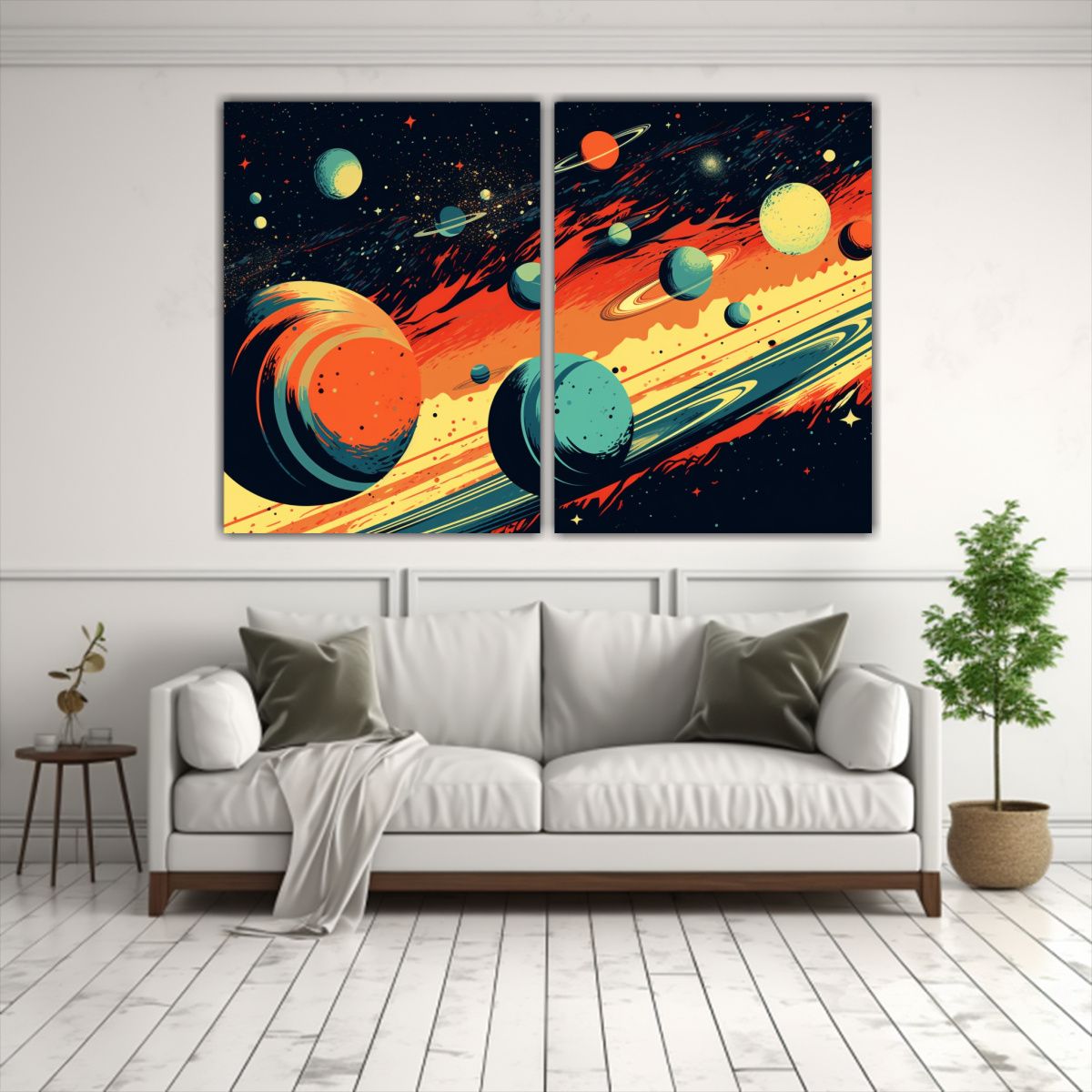 GENERICO - Cuadro Luminoso Con Sol En Espacio Y Planetas 100x65 Cm