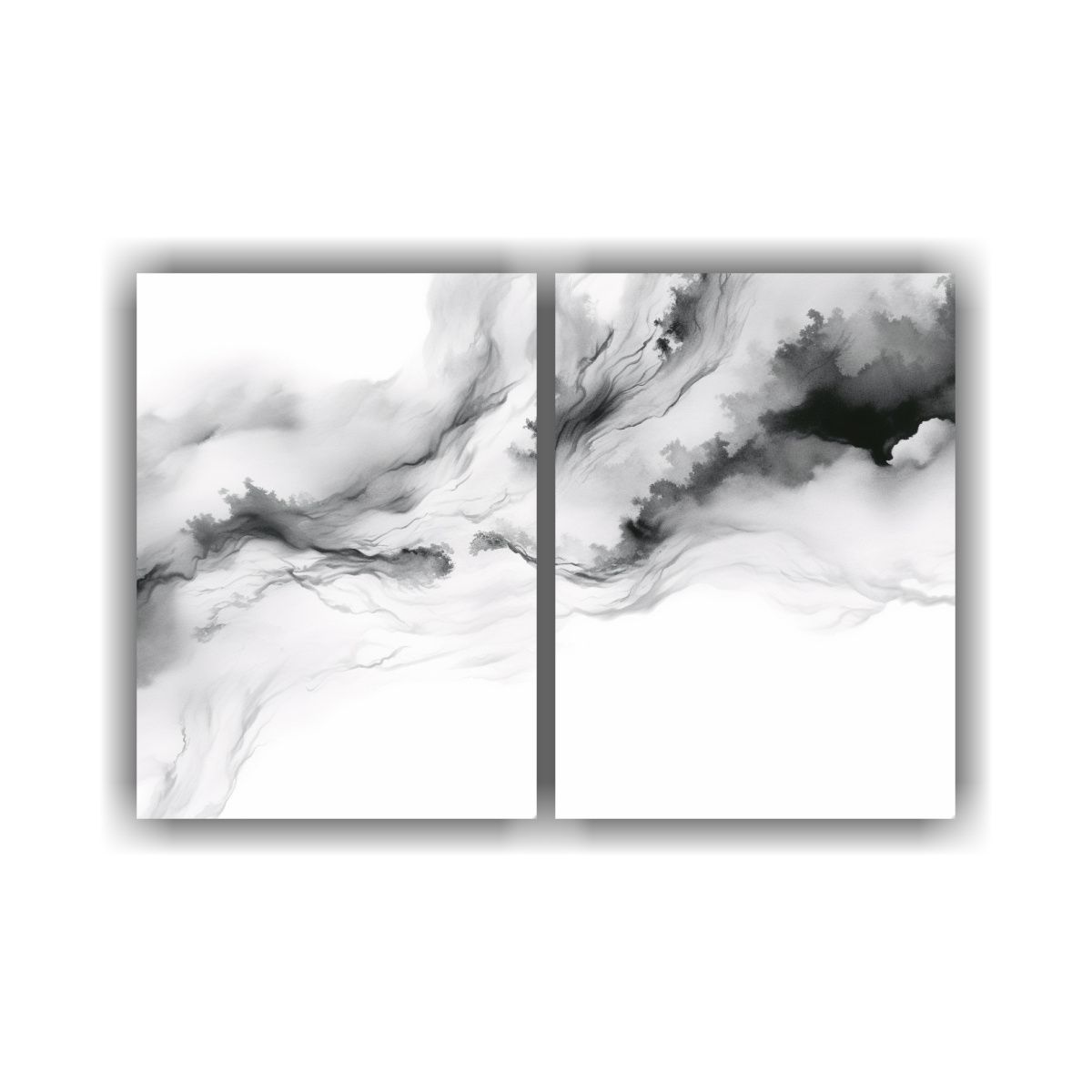 GENERICO - Pintura Nubes Tinta China En Lienzo Decoración 100x75 Cm