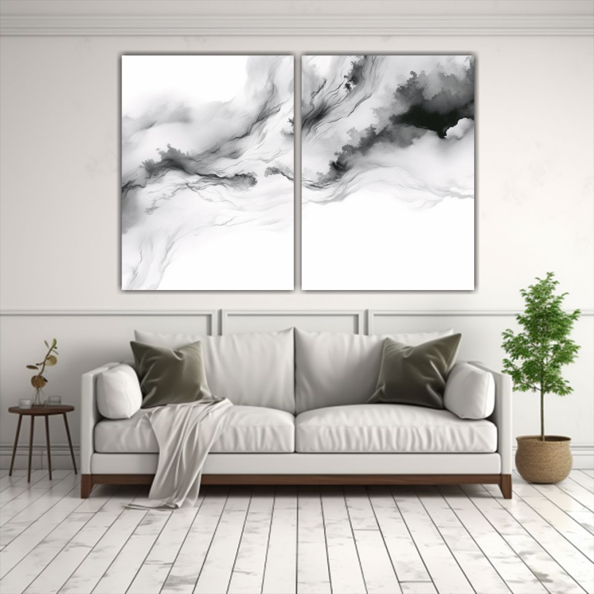 GENERICO - Pintura Nubes Tinta China En Lienzo Decoración 100x75 Cm