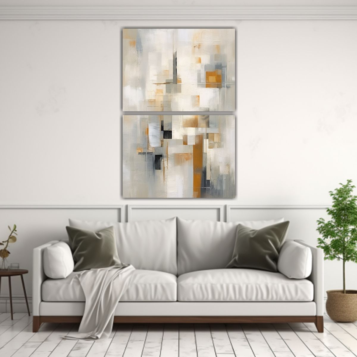 GENERICO - Pintura Abstracta En Blanco Beige Y Gris Con 65x100 Cm