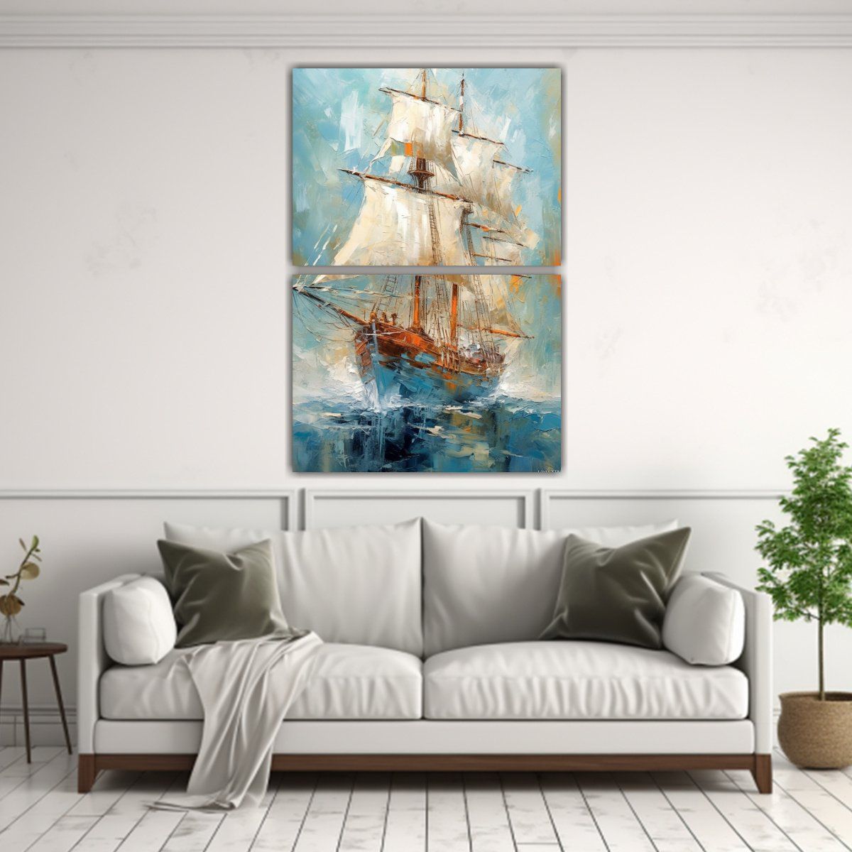GENERICO - Pintura Decorativa Estilo Gestual Barco De Vela 50x80 Cm