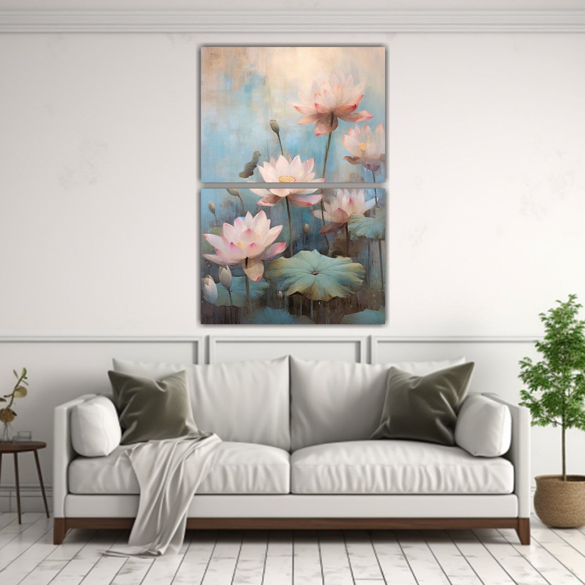 GENERICO - Cuadro Decorativo Tonos Rosa Con Flores De Loto 50x80 Cm