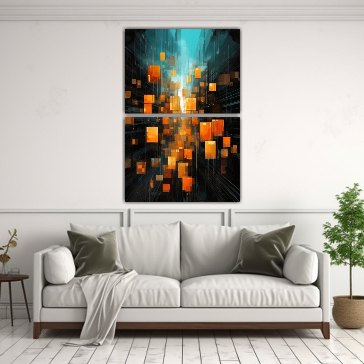 GENERICO - Pintura Abstracta De Bloques Cuadrados Y Líneas 120x160 Cm