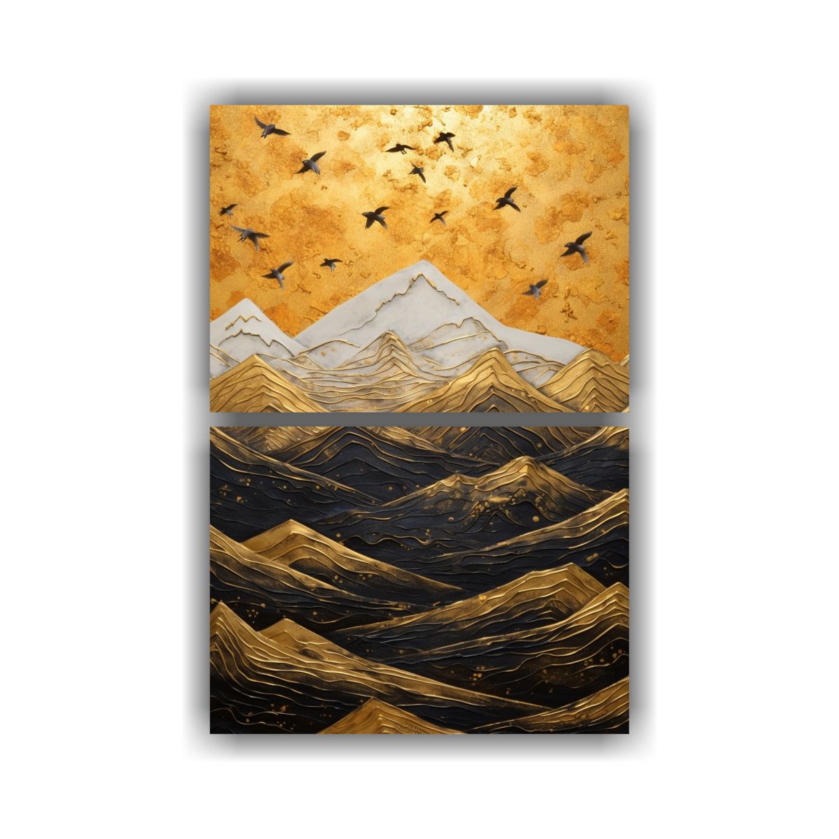 GENERICO - Cuadro Acuarela Montañas Y Pájaros Estilo 60x80 Cm