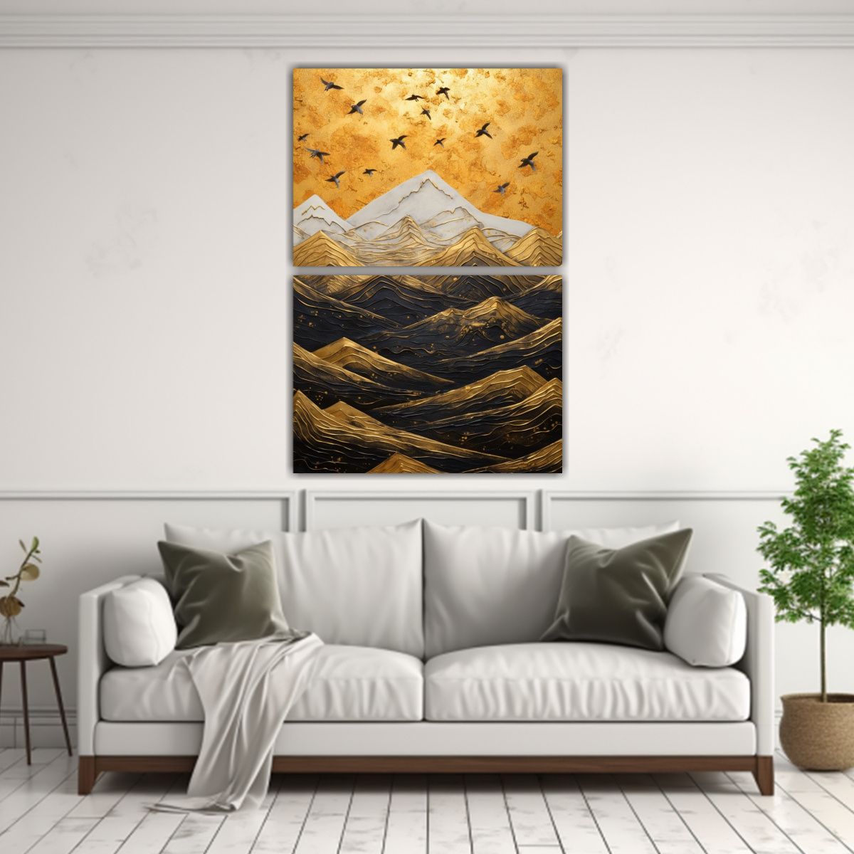 GENERICO - Cuadro Acuarela Montañas Y Pájaros Estilo 60x80 Cm