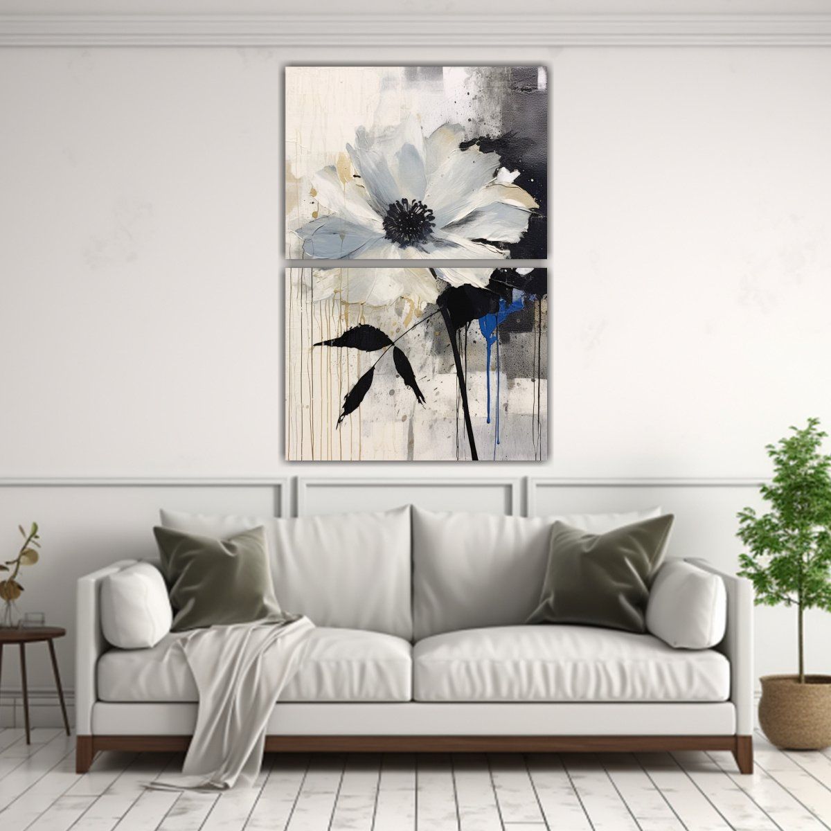 GENERICO - Cuadro En Lienzo De Diseño Alegre Blanco Y Negro 120x160 Cm