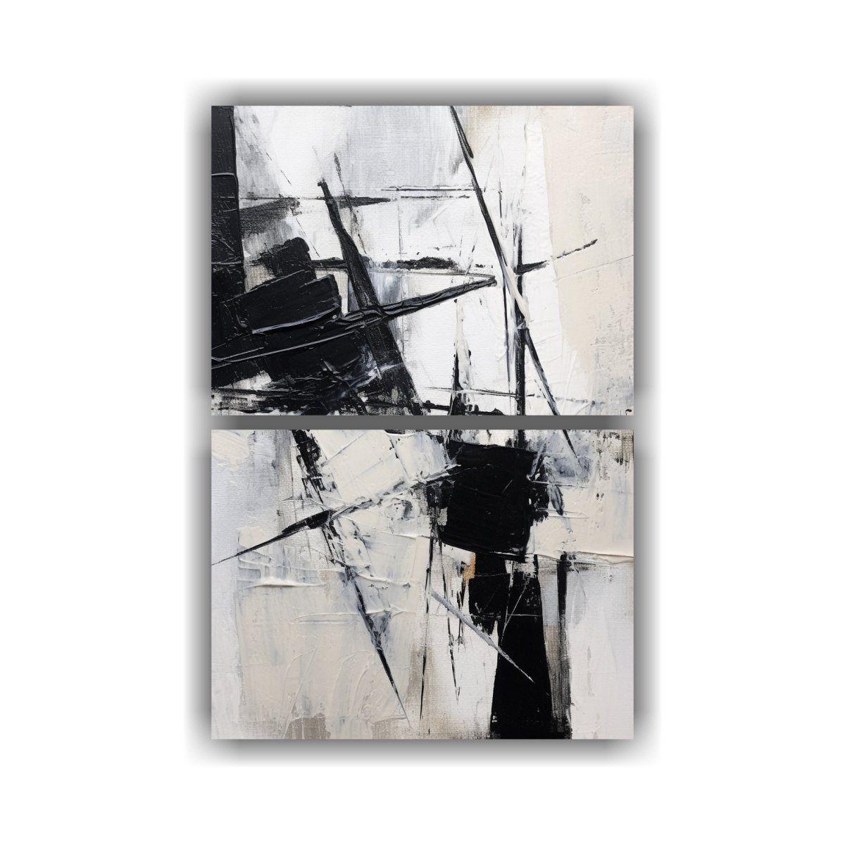 GENERICO - Pintura Abstracta Blanco Y Negro Con Líneas 50x80 Cm