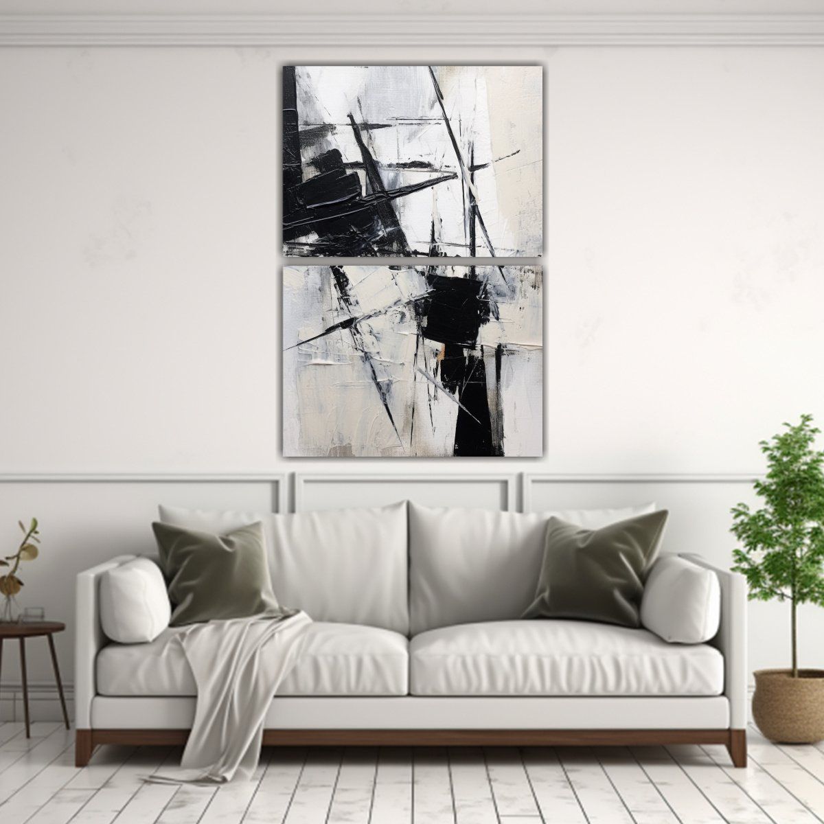 GENERICO - Pintura Abstracta Blanco Y Negro Con Líneas 50x80 Cm