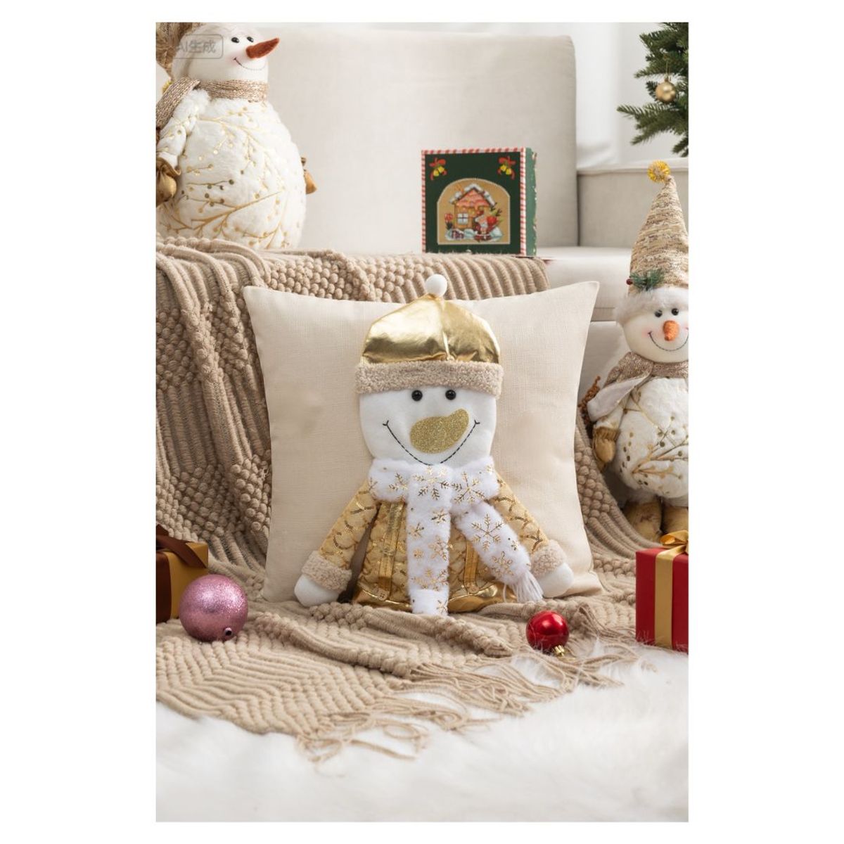 GENERICO - Pack 2 Fundas de Cojín Navidad 45x45 cm Relieve - Snowgie Dorado