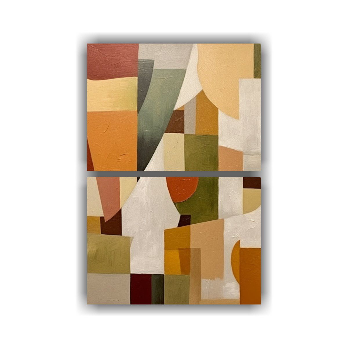 GENERICO - Pintura Geométrica Blanca Marrón Y Amarilla En 65x100 Cm