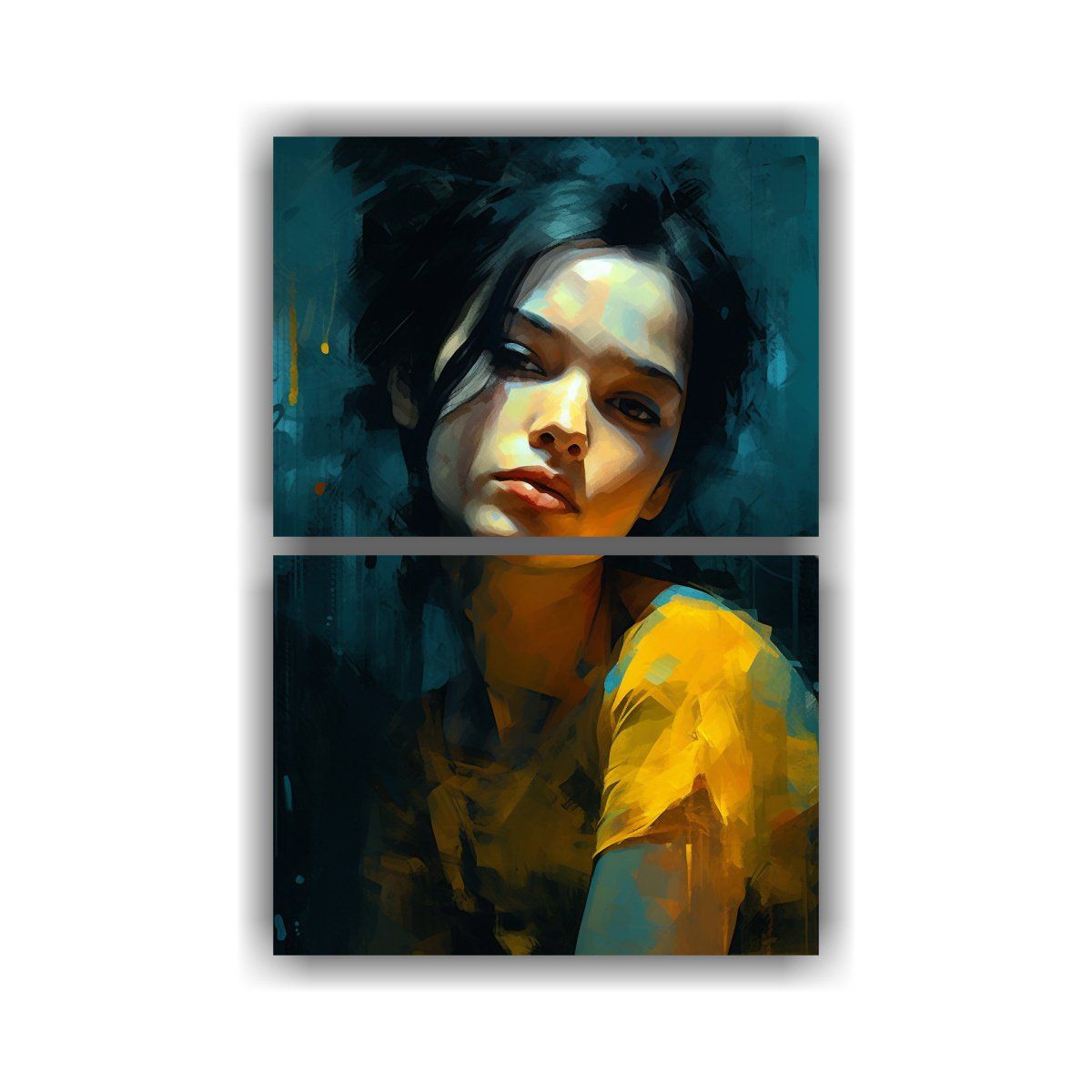 GENERICO - Pintura De Mujer Triste En Amarillo Azul Negro 65x100 Cm