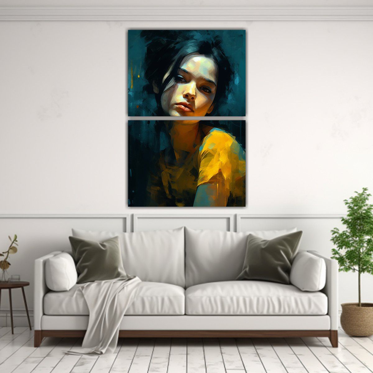 GENERICO - Pintura De Mujer Triste En Amarillo Azul Negro 65x100 Cm