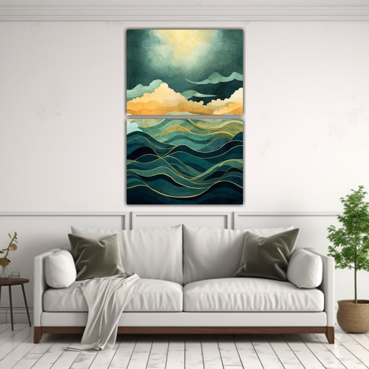 GENERICO - Pintura Acuarela En Papel Con Onda Y Montaña En 60x80 Cm
