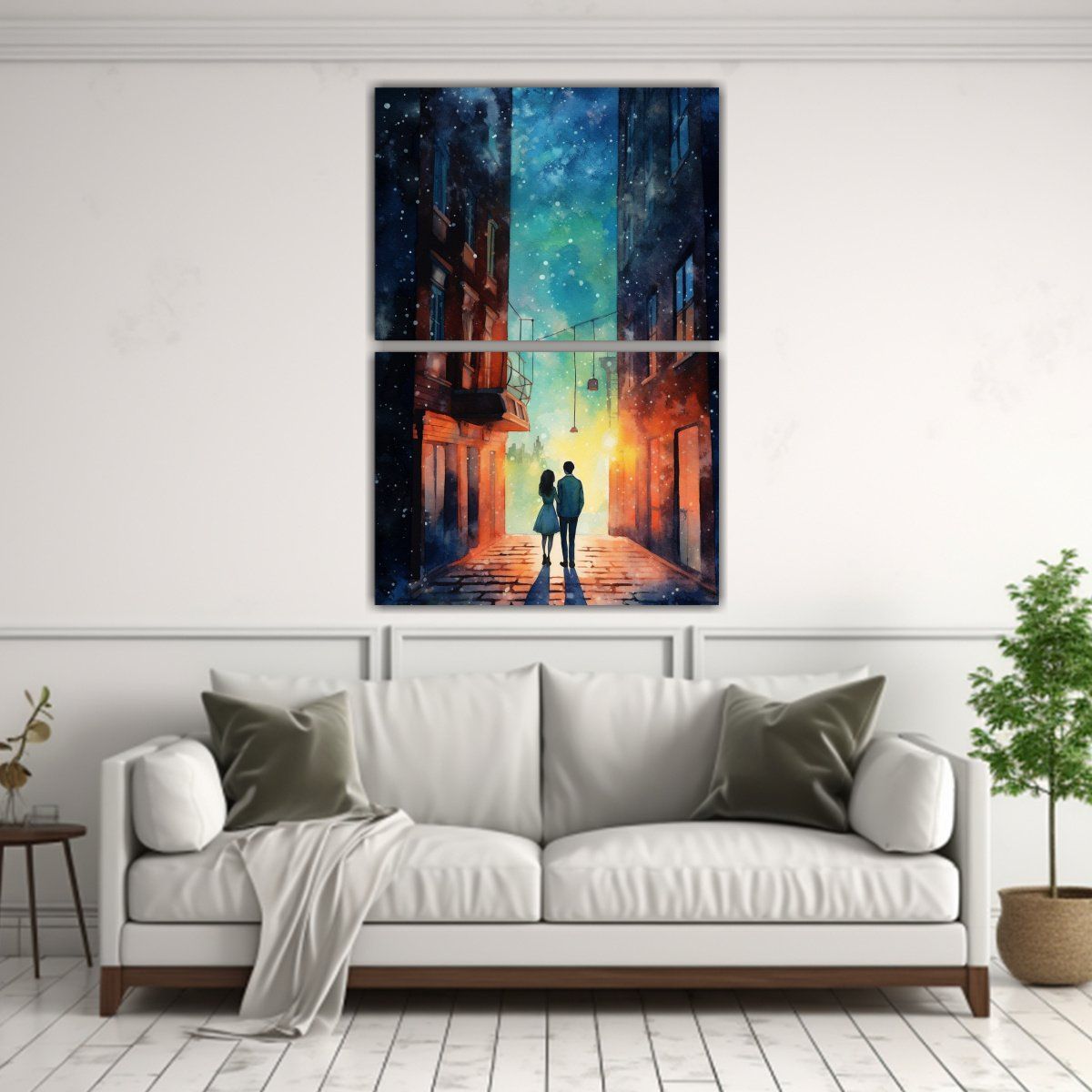 GENERICO - Cuadro De Acuarela Dos Telas En Bastidor 60x80 Cm