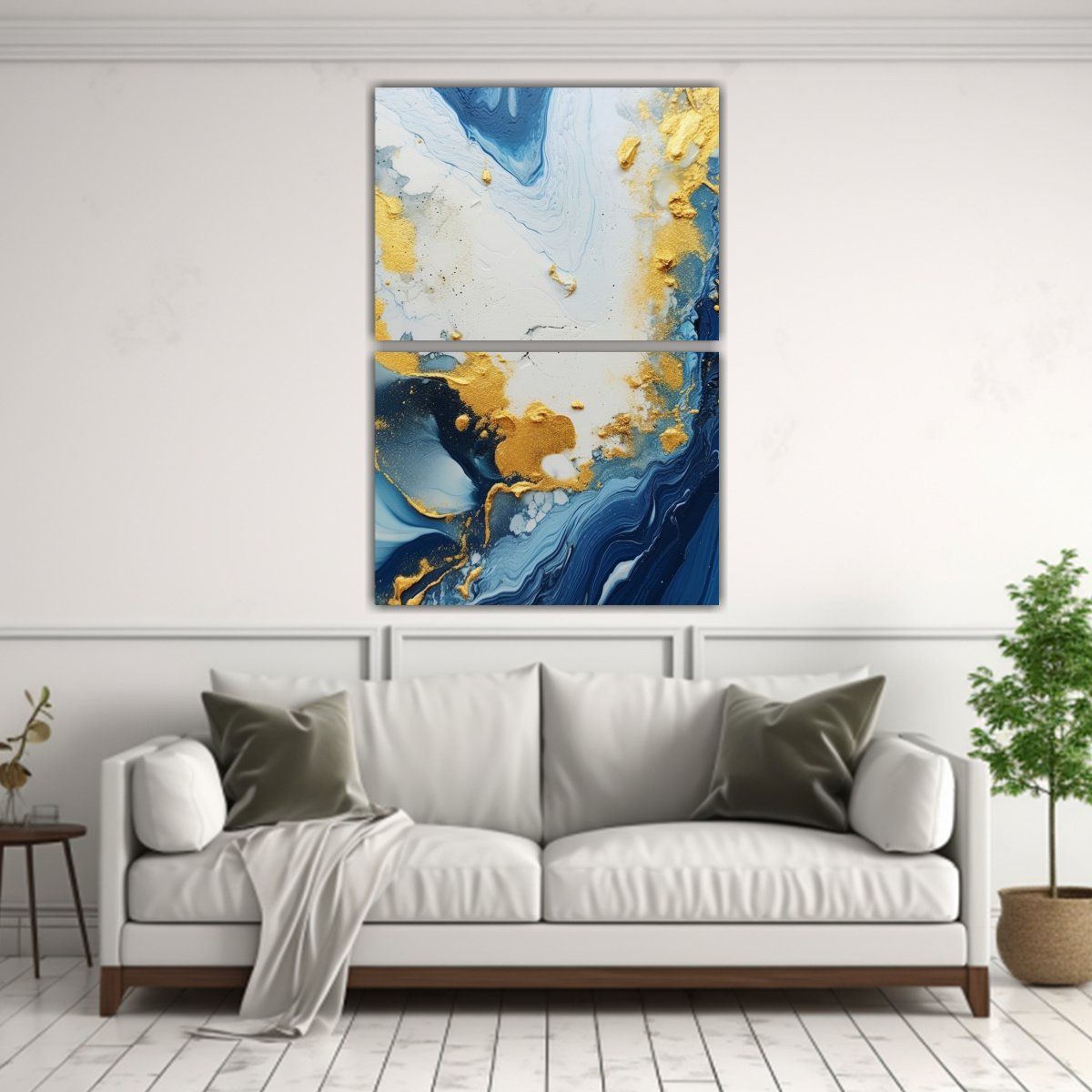 GENERICO - Cuadro De Exposición Azul Y Dorado Con Detalles 50x80 Cm