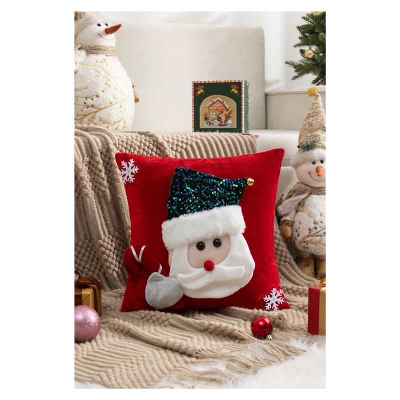 GENERICO - Pack 2 Fundas de Cojín Navidad 45x45 cm Relieve - Papá Noel Rojo