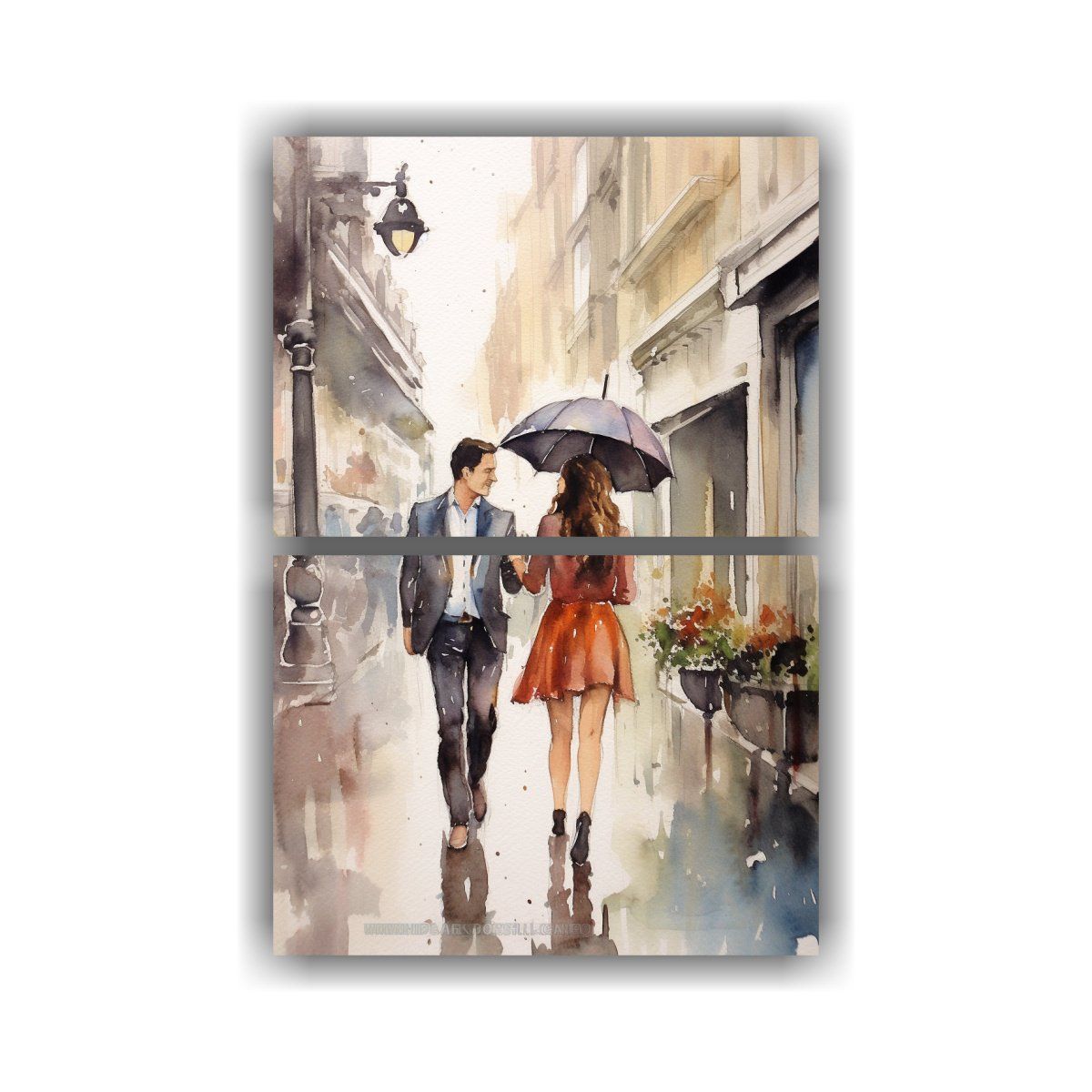 GENERICO - Pintura Acuarela De Pareja Paseando Por París 120x160 Cm
