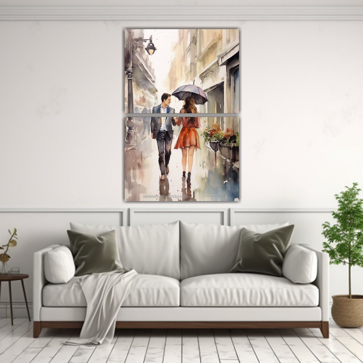 GENERICO - Pintura Acuarela De Pareja Paseando Por París 120x160 Cm