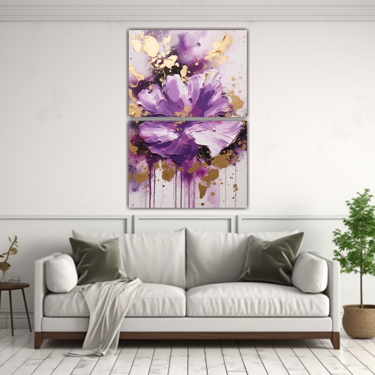 GENERICO - Cuadro Inspirador Flores Moradas Con Salpicaduras 50x80 Cm