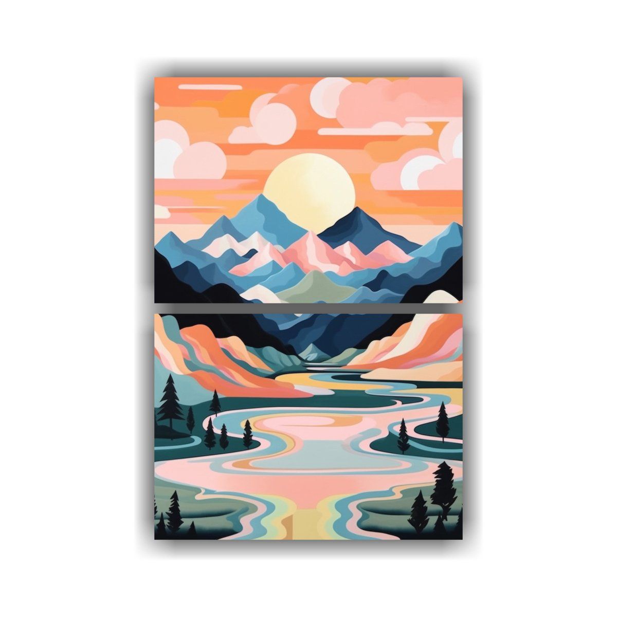 GENERICO - Pintura Decorativa Con Montañas Coloridas Y Lago 120x160 Cm