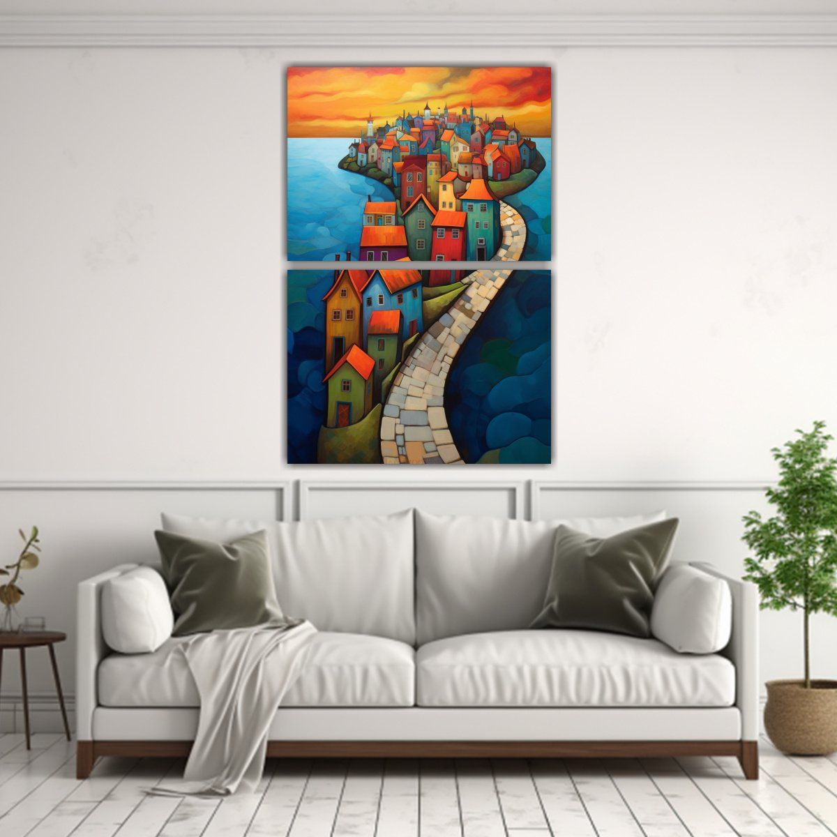 GENERICO - Diptico Impreso Marino Con Casas Junto Al Océano 120x160 Cm