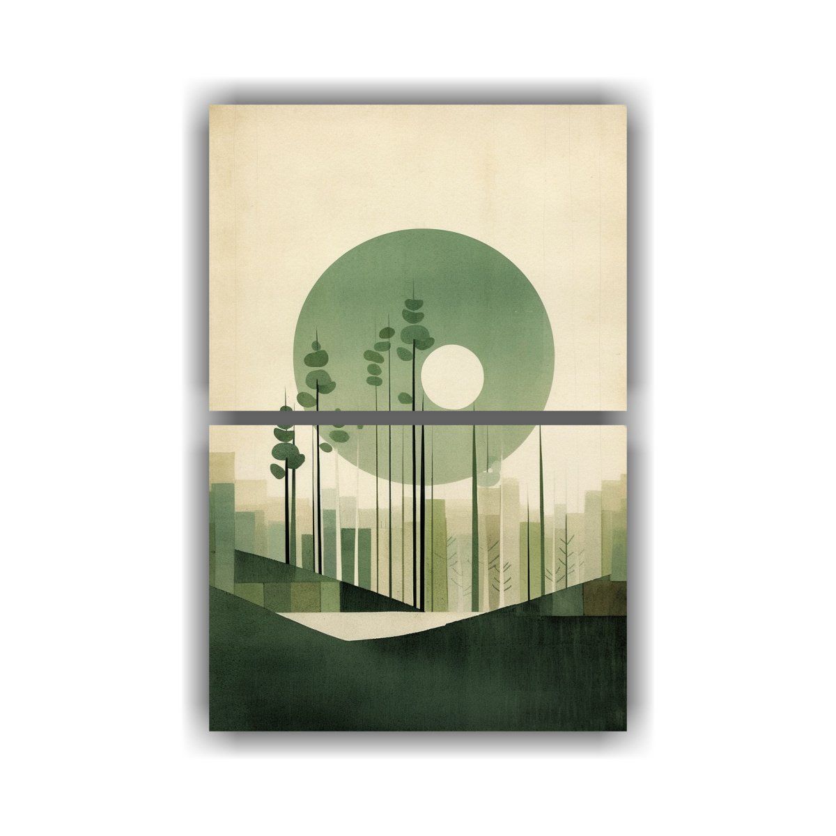 GENERICO - Cuadro De Tela Con Círculo Verde Y Fondo Blanco 60x80 Cm