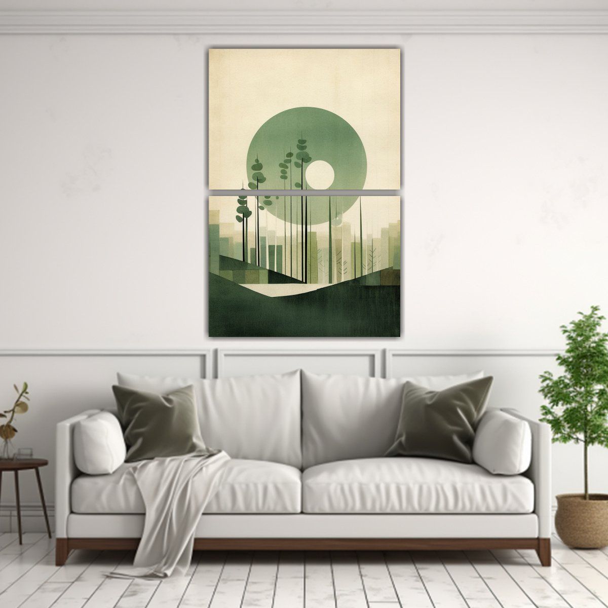 GENERICO - Cuadro De Tela Con Círculo Verde Y Fondo Blanco 60x80 Cm