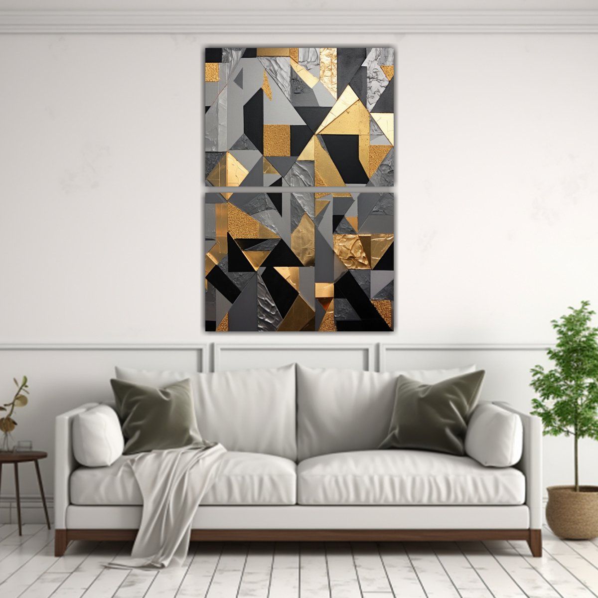 GENERICO - Cuadros Geométricos En Papel Dorado Foil De Dos 50x80 Cm