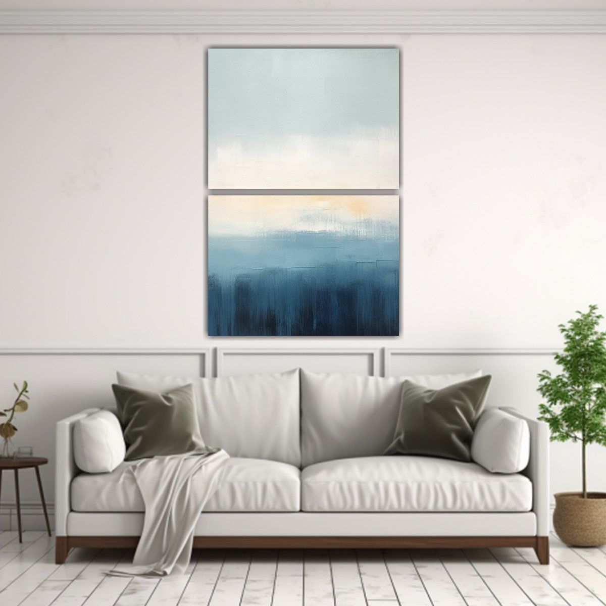 GENERICO - Pintura Abstracta Azul Con Fondo Ocre Para 50x80 Cm