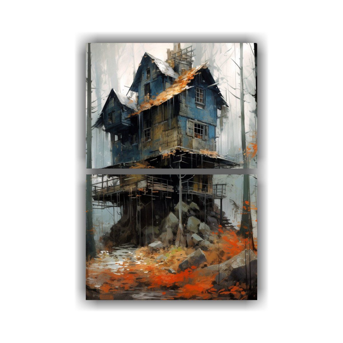 GENERICO - Dos Pinturas Acuarela Clásicas De Una Casa En El 60x80 Cm