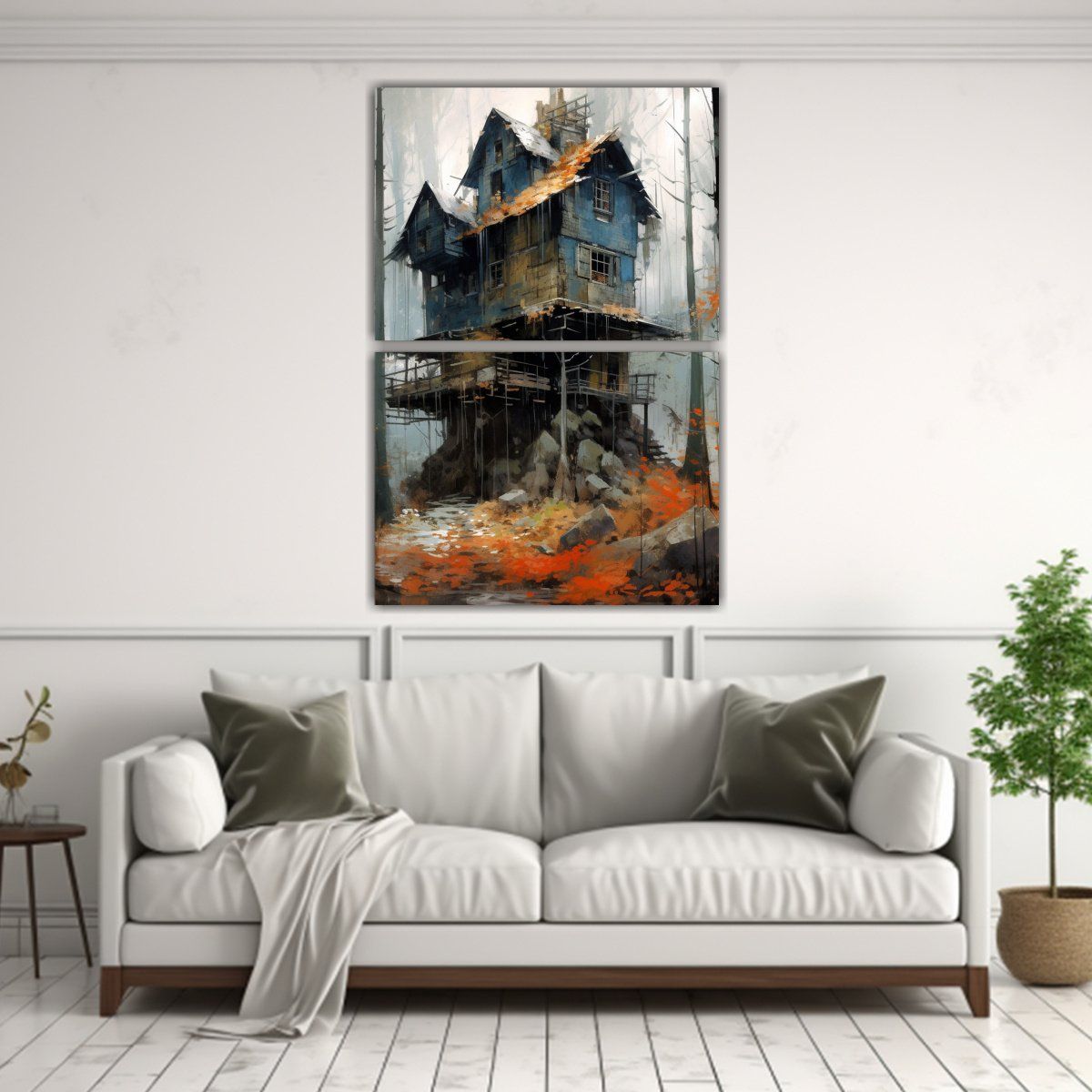 GENERICO - Dos Pinturas Acuarela Clásicas De Una Casa En El 60x80 Cm