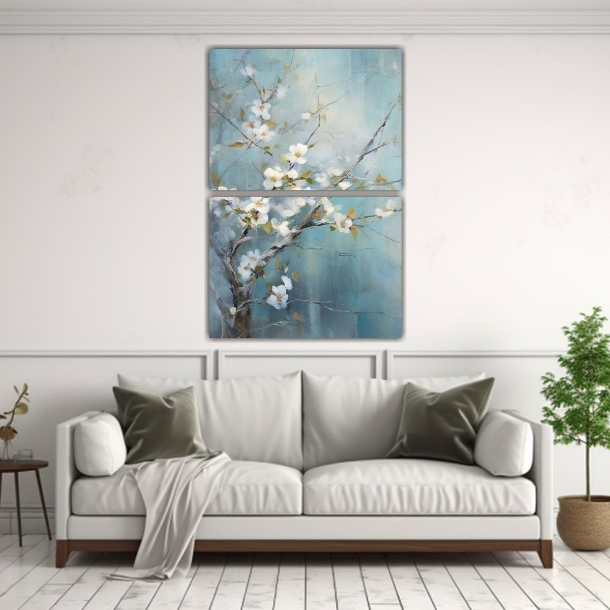 GENERICO - Cuadro Abstracto Con Flores Blancas Estilo Hogar 50x80 Cm