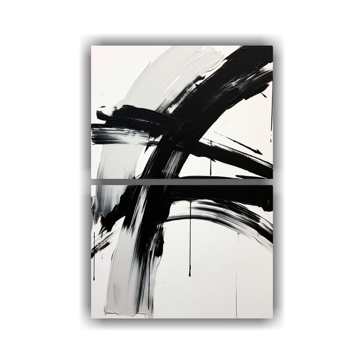 GENERICO - Conjunto 2 Cuadros Abstractos Blanco Y Negro En 75x100 Cm