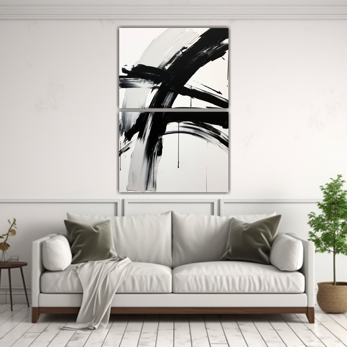 GENERICO - Conjunto 2 Cuadros Abstractos Blanco Y Negro En 75x100 Cm