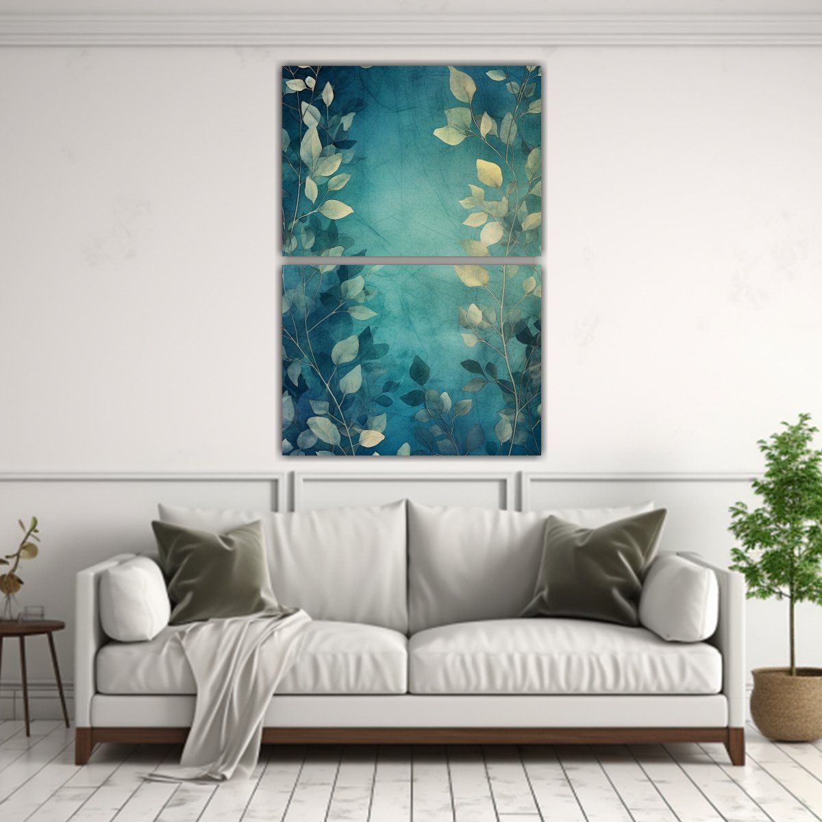 GENERICO - Cuadro Abstracto Acuarela Con Hojas Para 50x80 Cm