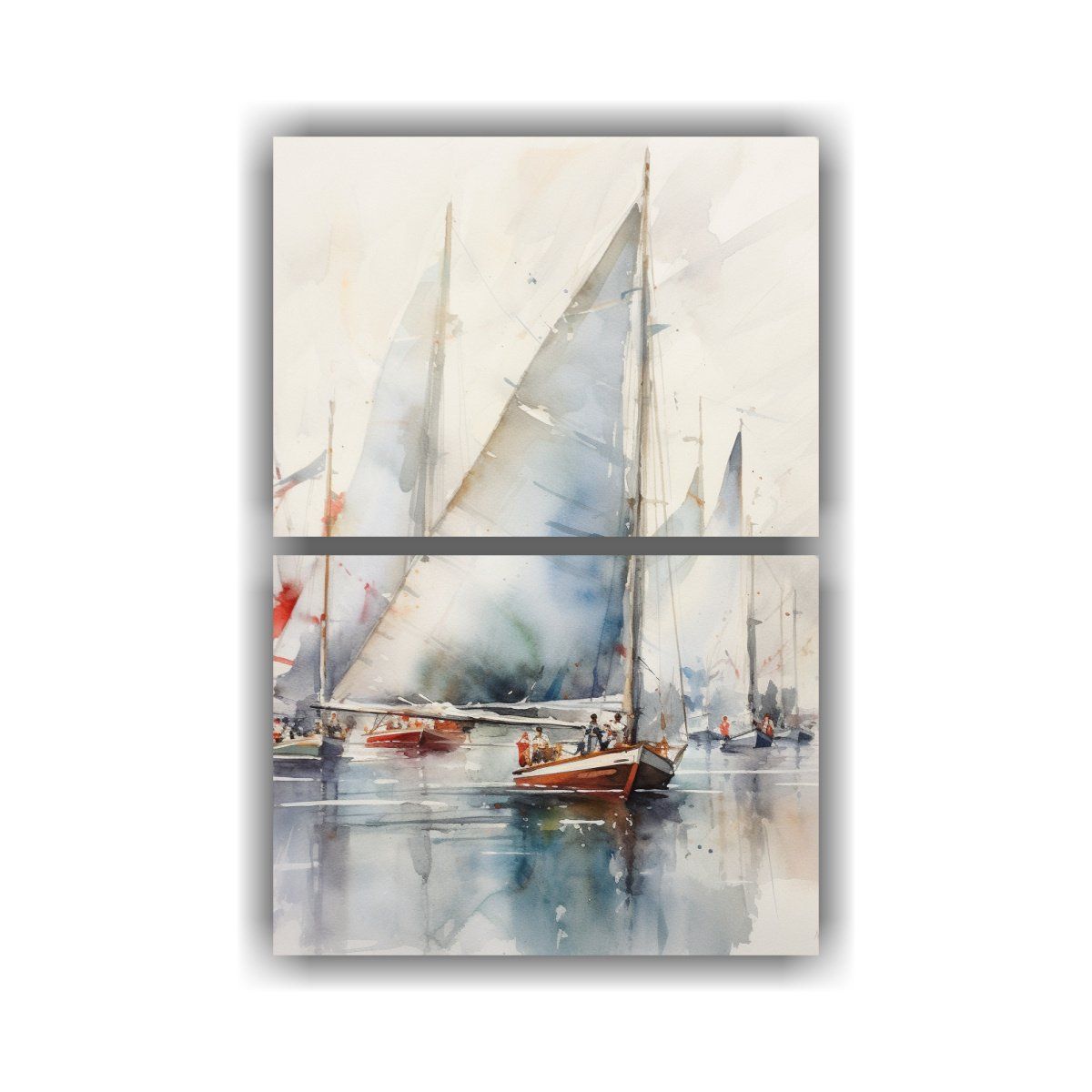 GENERICO - Pintura Acuarela Barcos Vela Paisaje Marítimo 75x100 Cm