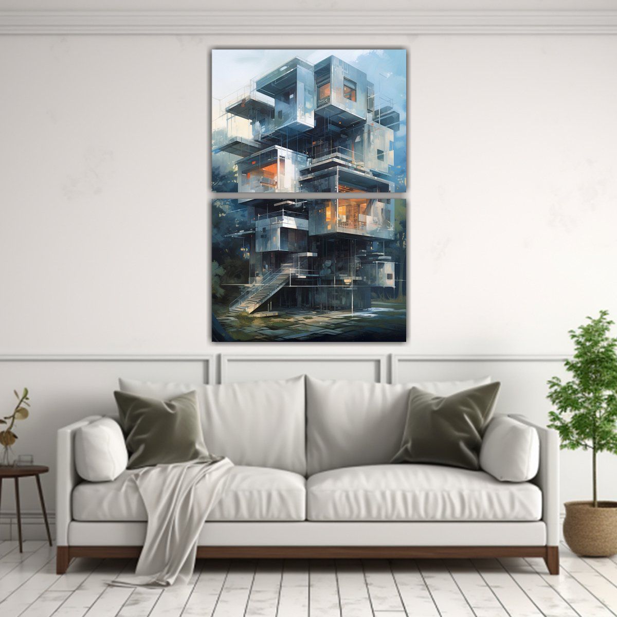 GENERICO - Cuadros Abstractos Con Casa Y Ventanas Para 75x100 Cm