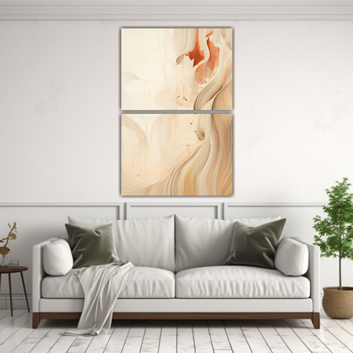 GENERICO - Pintura Abstracta Beige Con Líneas Onduladas En 65x100 Cm