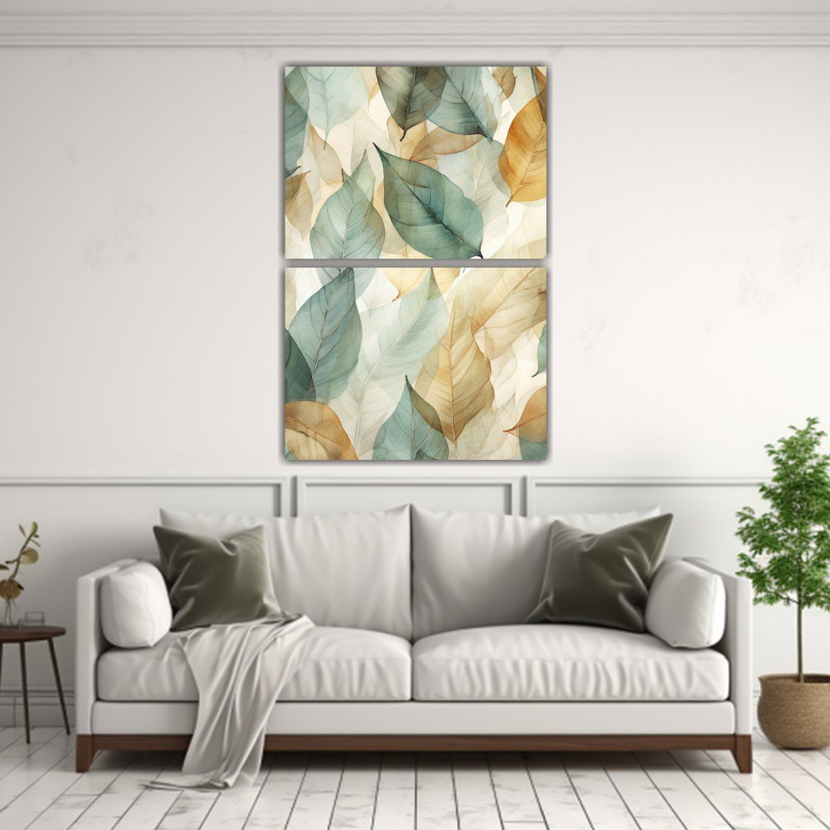 GENERICO - Cuadro Abstracto Con Hojas De Té Verde En Tonos 75x100 Cm