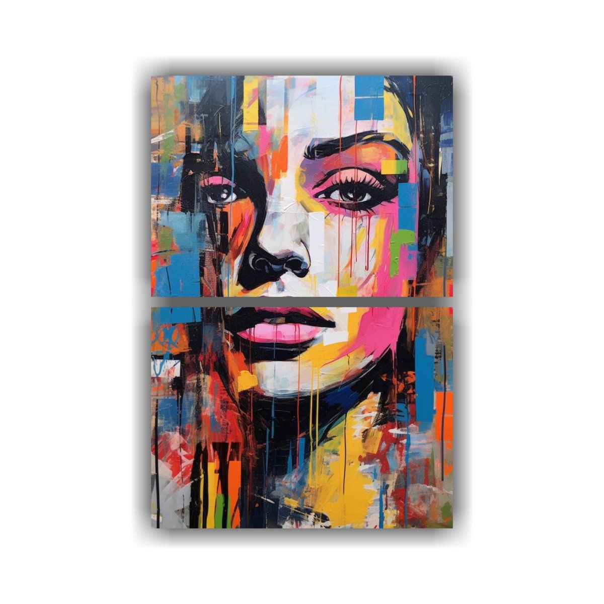 GENERICO - Retrato Acuarela Figuras De Mujer Hermosa En Dos 75x100 Cm