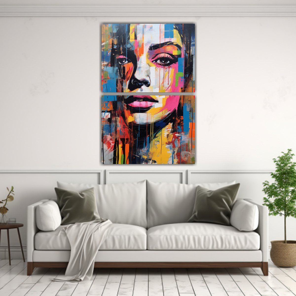 GENERICO - Retrato Acuarela Figuras De Mujer Hermosa En Dos 75x100 Cm