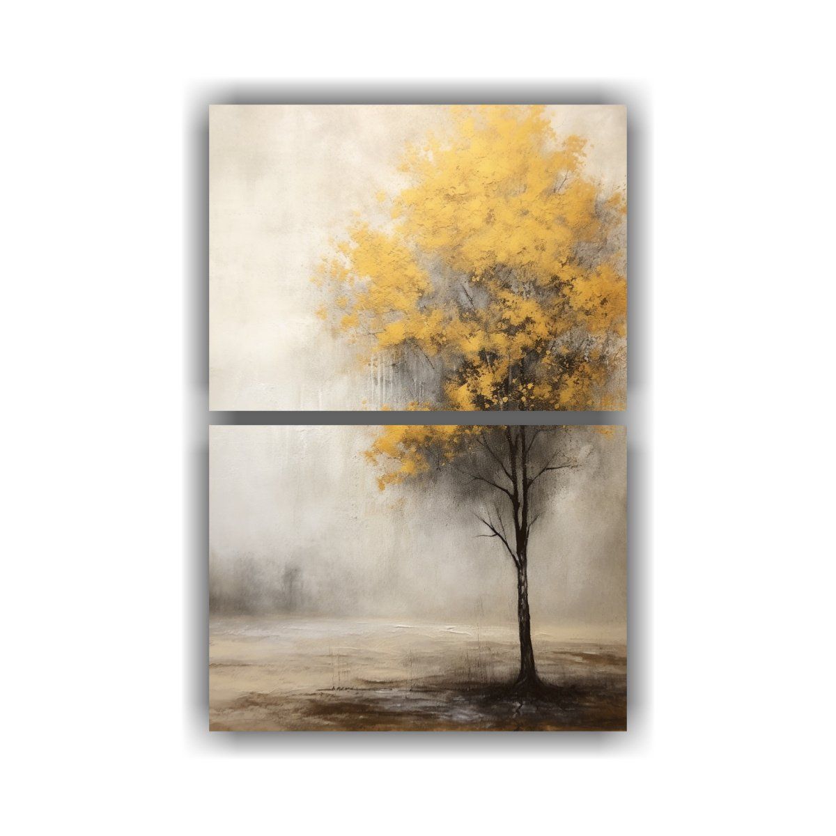 GENERICO - Pintura Al óleo Amarillo Árbol Blanco 50x80 Cm