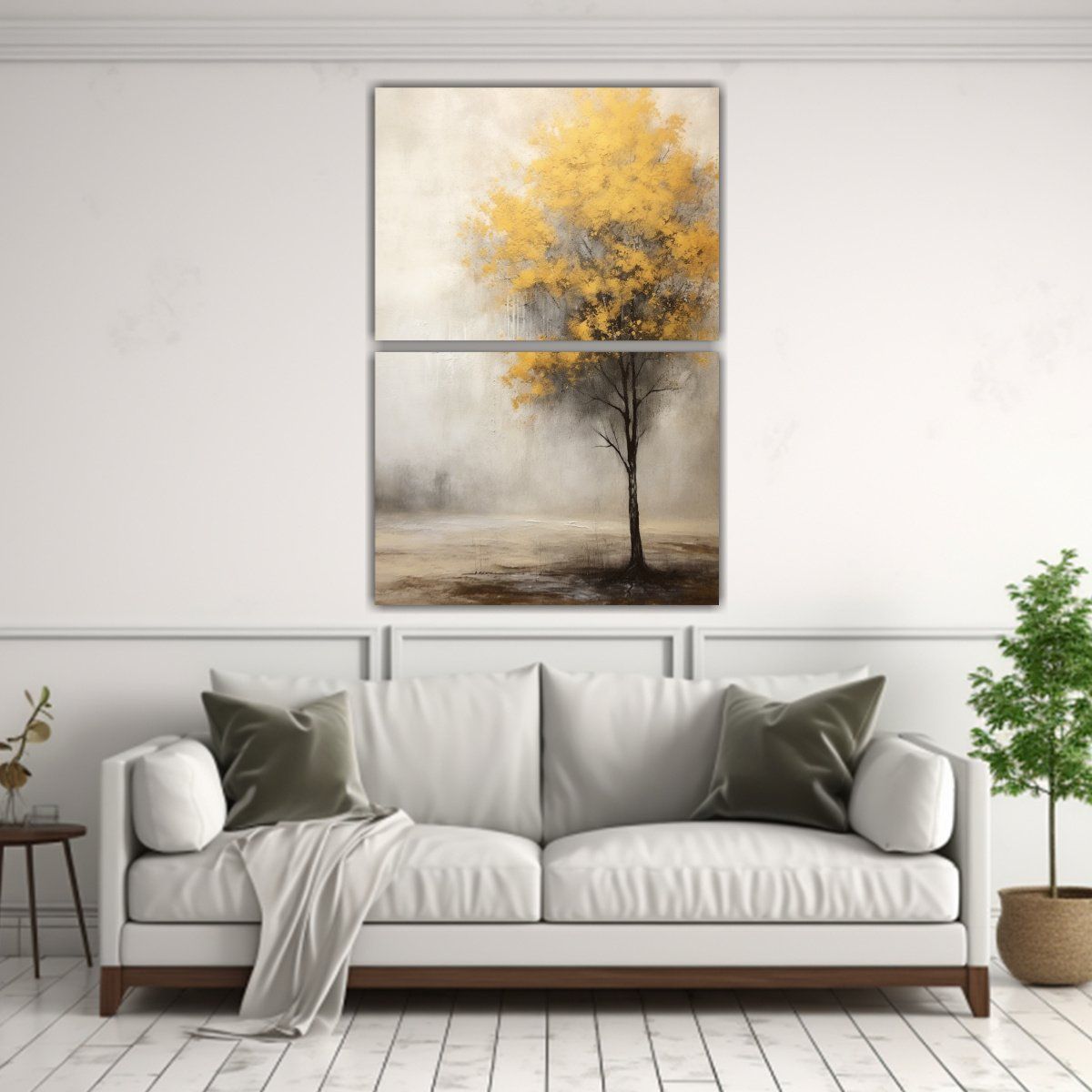 GENERICO - Pintura Al óleo Amarillo Árbol Blanco 50x80 Cm