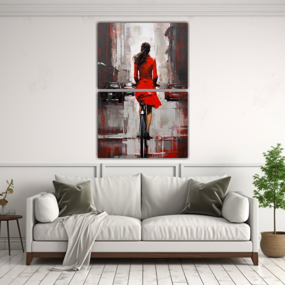 GENERICO - Pintura Mural Hermosa De Mujer Con Ciclista En 65x100 Cm
