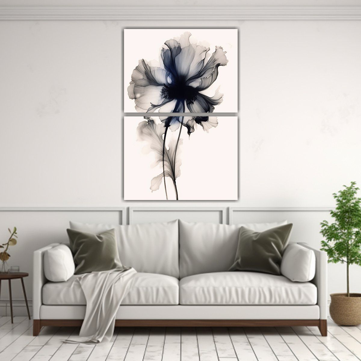 GENERICO - Pinturas Decorativas En Negro Y Azul Con Flores 50x80 Cm