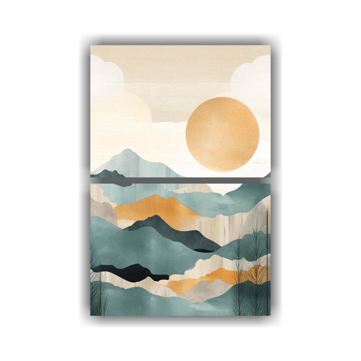 GENERICO - Lienzos Cuadro Motivo Sol Sobre Montañas Azul 120x160 Cm