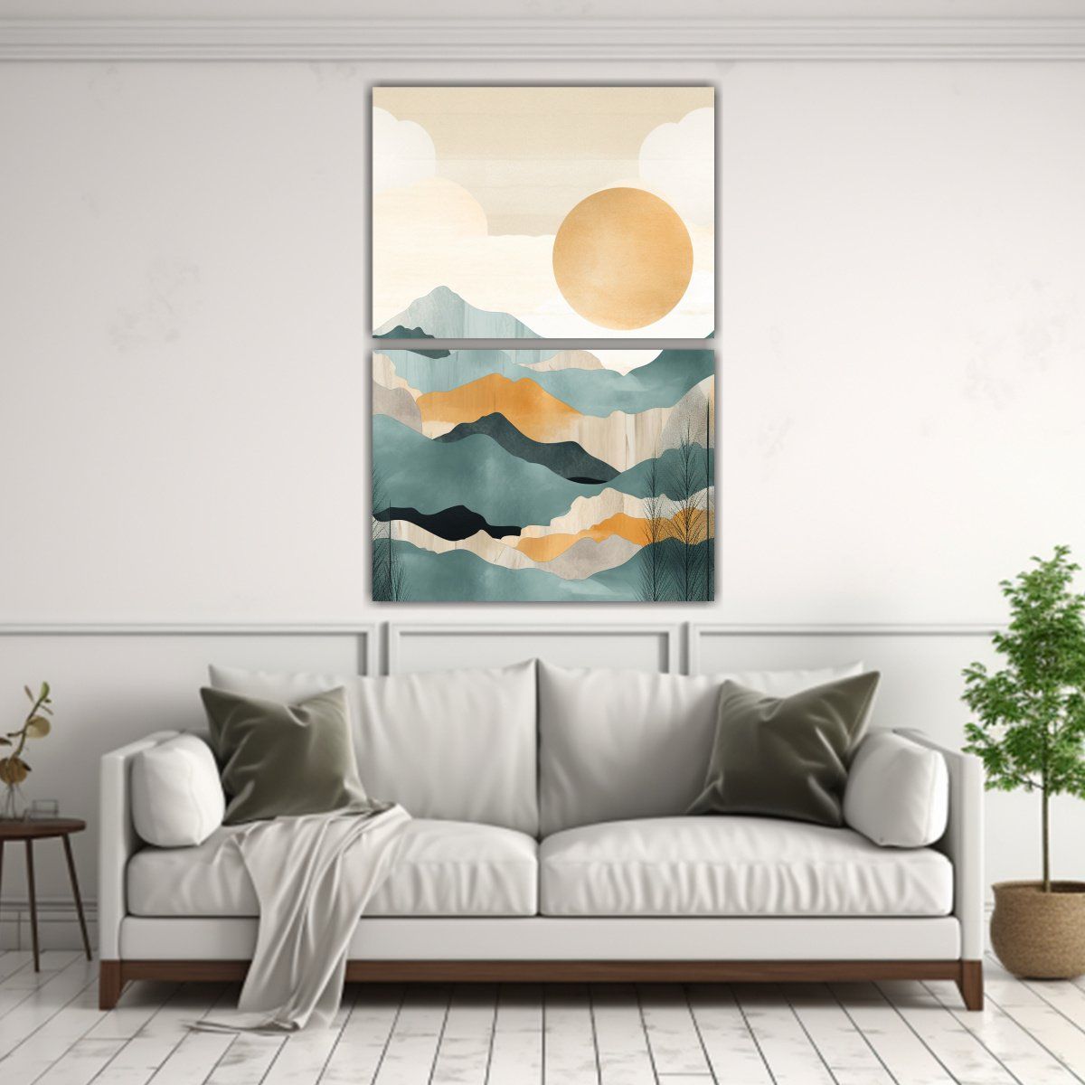 GENERICO - Lienzos Cuadro Motivo Sol Sobre Montañas Azul 120x160 Cm